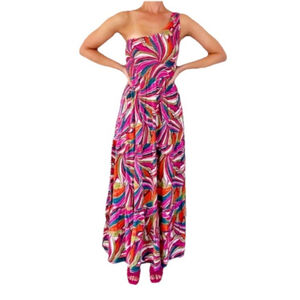 Abel the Label Anthropologie Kelissa One Shoulder Tiered Maxi Dress Boho Medium